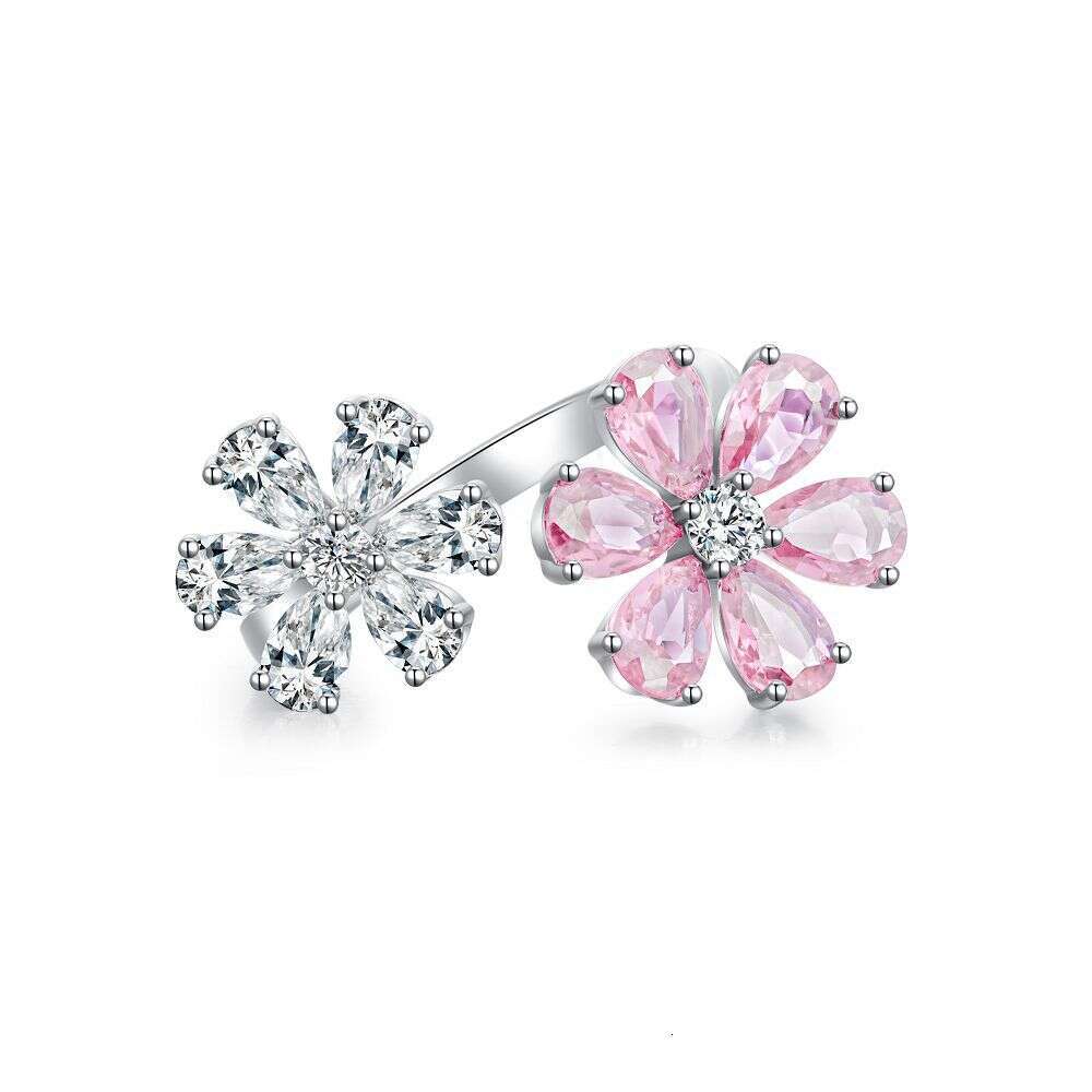 S925 Sterling Silver Flower Ring with Zirconia - Adjustable, Elegant & Trendy for Women and Girls Jewlery