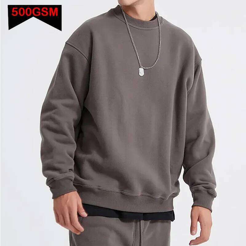 500Gsm Heavy Weight Fashion Men's New Autumn Winter Casual Thick Cotton Men Top Solid Color Hoodies Sweatshirt Pullover