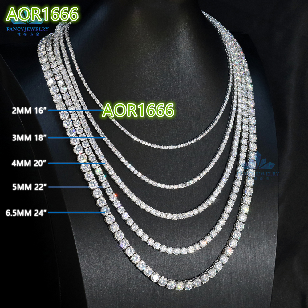 FancyJewelry 925 Sterling Silver Tennis Chain Necklace Gold Plating Hip Hop Moissanite Diamond VVS 2mm 3mm 4mm 5mm Sizes Gift