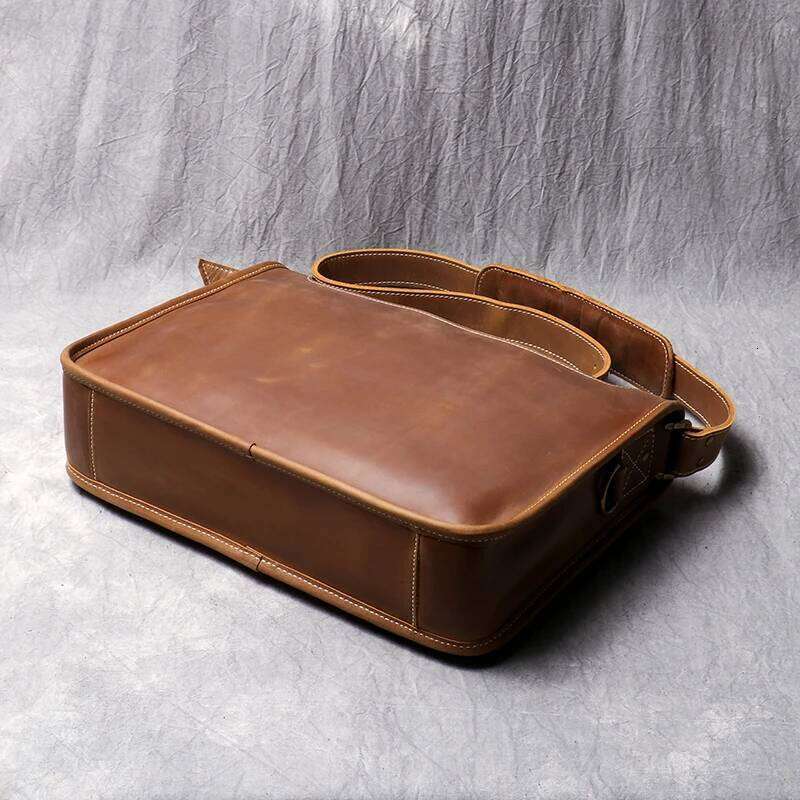 Leathfocus Crazy Horse Shoulder Men's Vintage First Layer Cowhide Leather Crossbody Bag for 12.9-inch Laptop