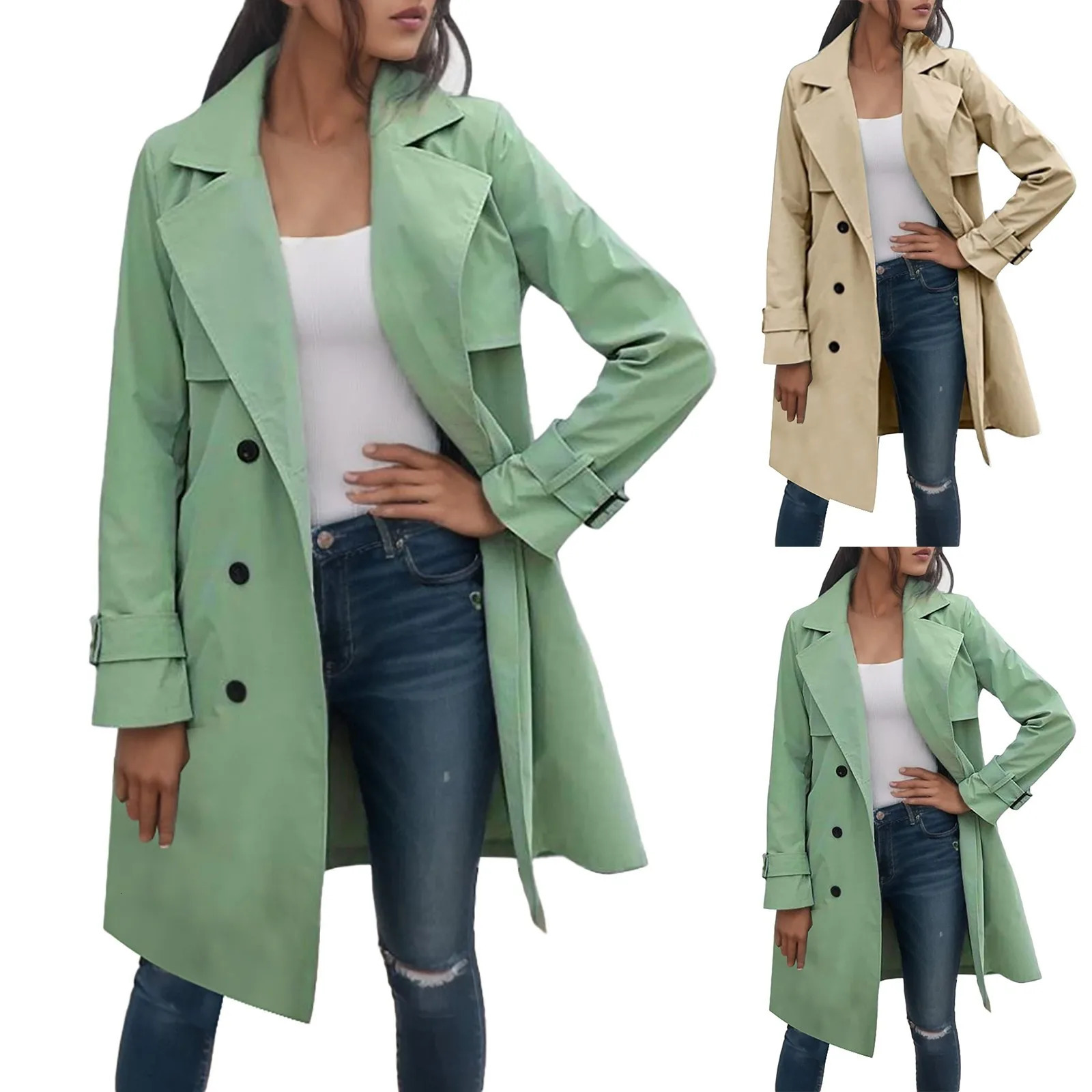 Fashion Women Trench Casual Solid Color Coat Adult Elagant Long Sleeve Lapel Neck Double Breasted Belted For Female 250805