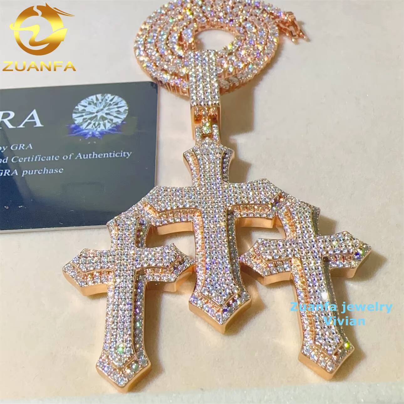 Sterling Silver 925 Moissanite Pendant Men Pass Diamond Test Hip Hop Iced Out Fashion Corss Moissanite Pendant