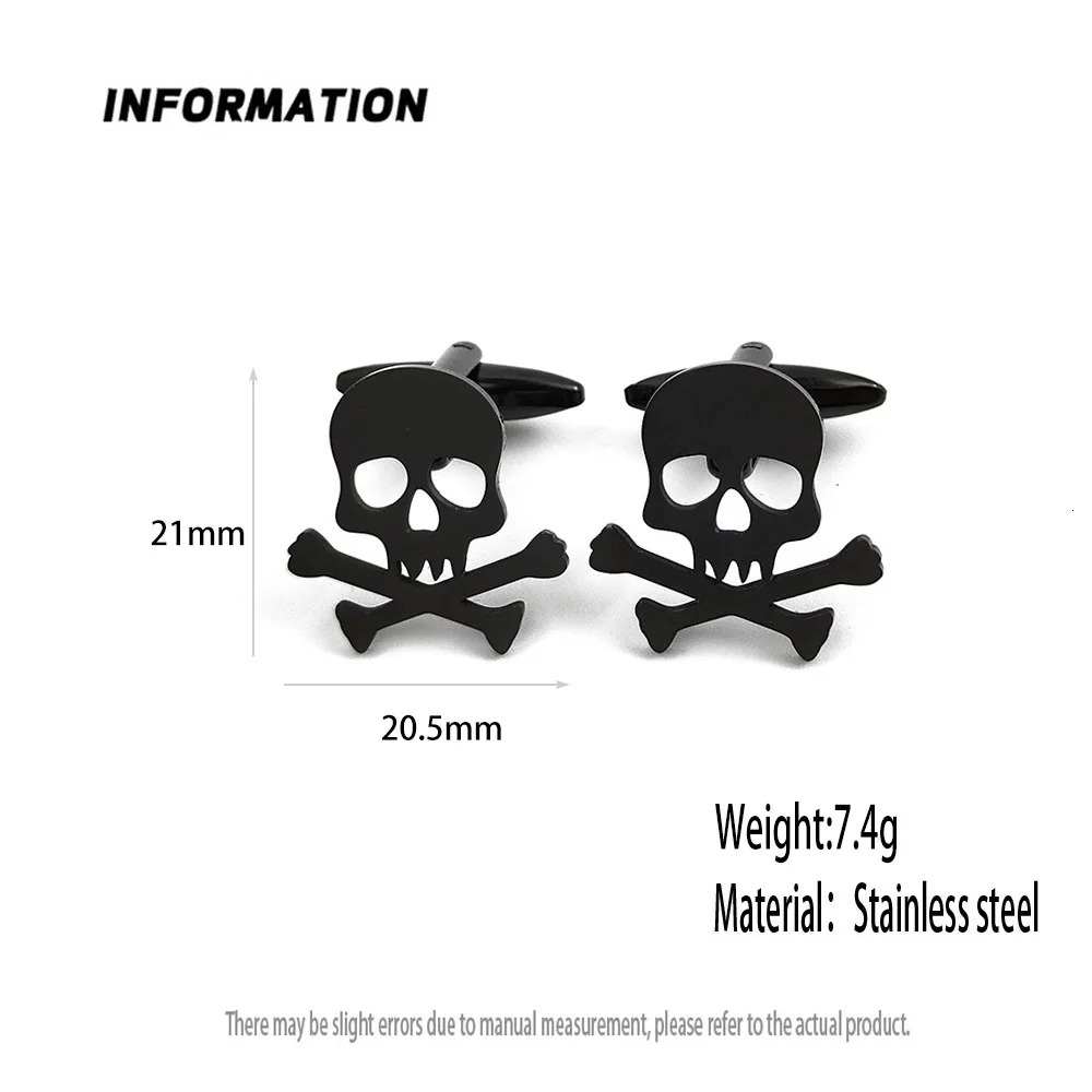 Pirate skull gold-plated cufflinks French shirt cuff accessories black stainless steel suit formal match 250812