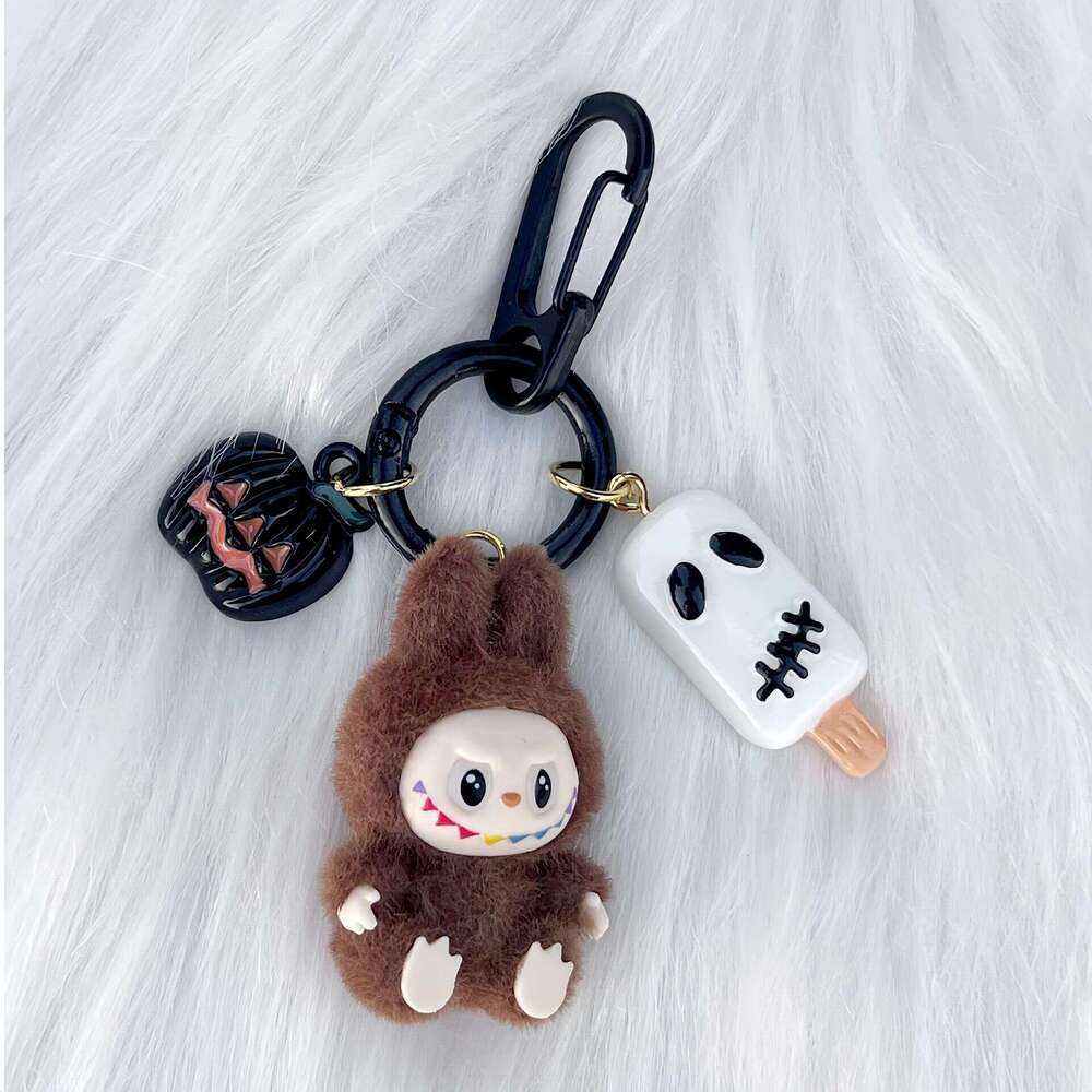 Halloween Flocked Mini Labu Cute Gift Keychain Cartoon Bag Car Key Pendant