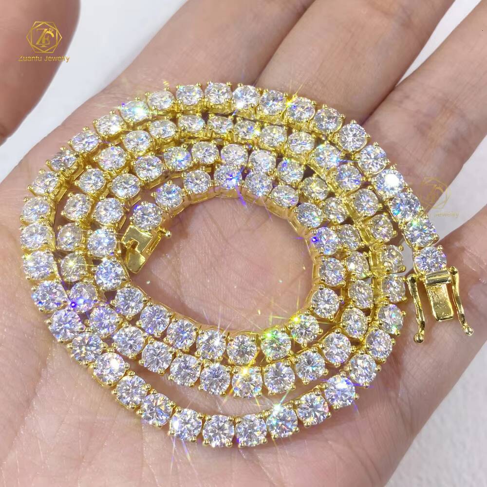 Wholesale 925 Silver Plated 18K White Gold VVS Diamond Tennis Chain 2mm 3mm 4mm Iced Out Moissanite Tennis Necklace for Hip Hop