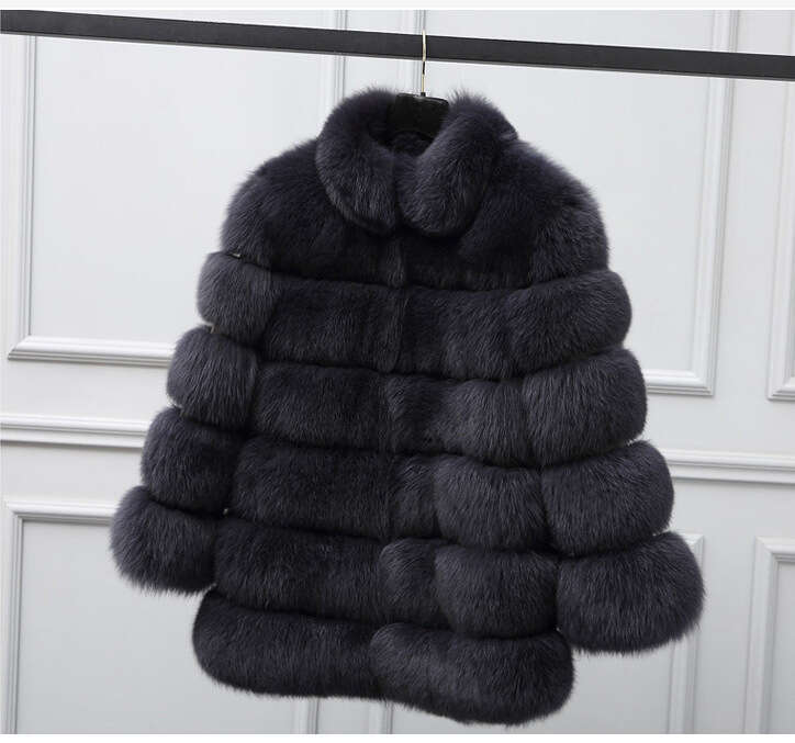 Women's Clothing Mid Length Stand Up Collar Simulated Coat Fox Fur