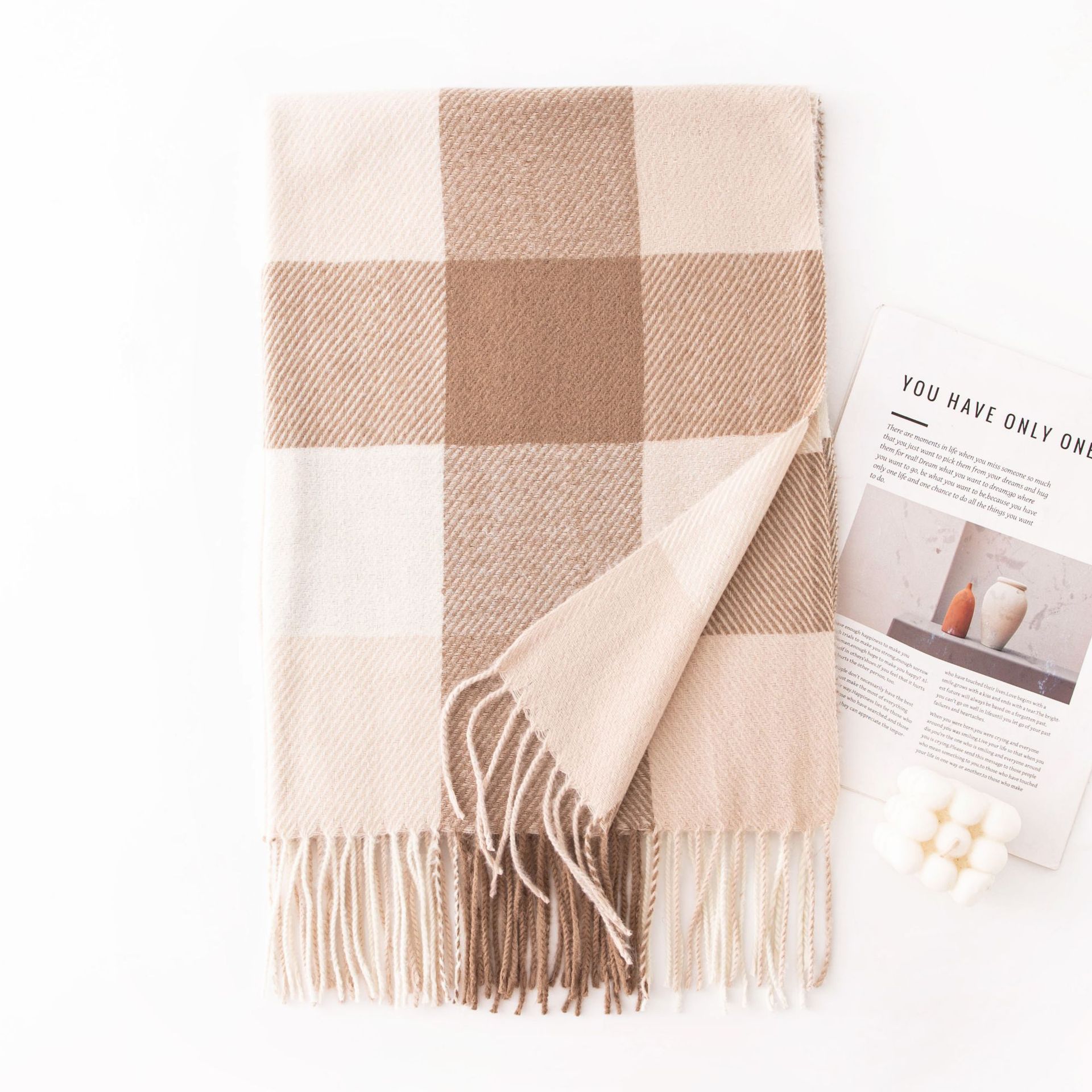 K1659 Winter new plaid scarf printed tassel imitation cashmere scarf fashionable sweet shawl medium length thick warm neck scarf