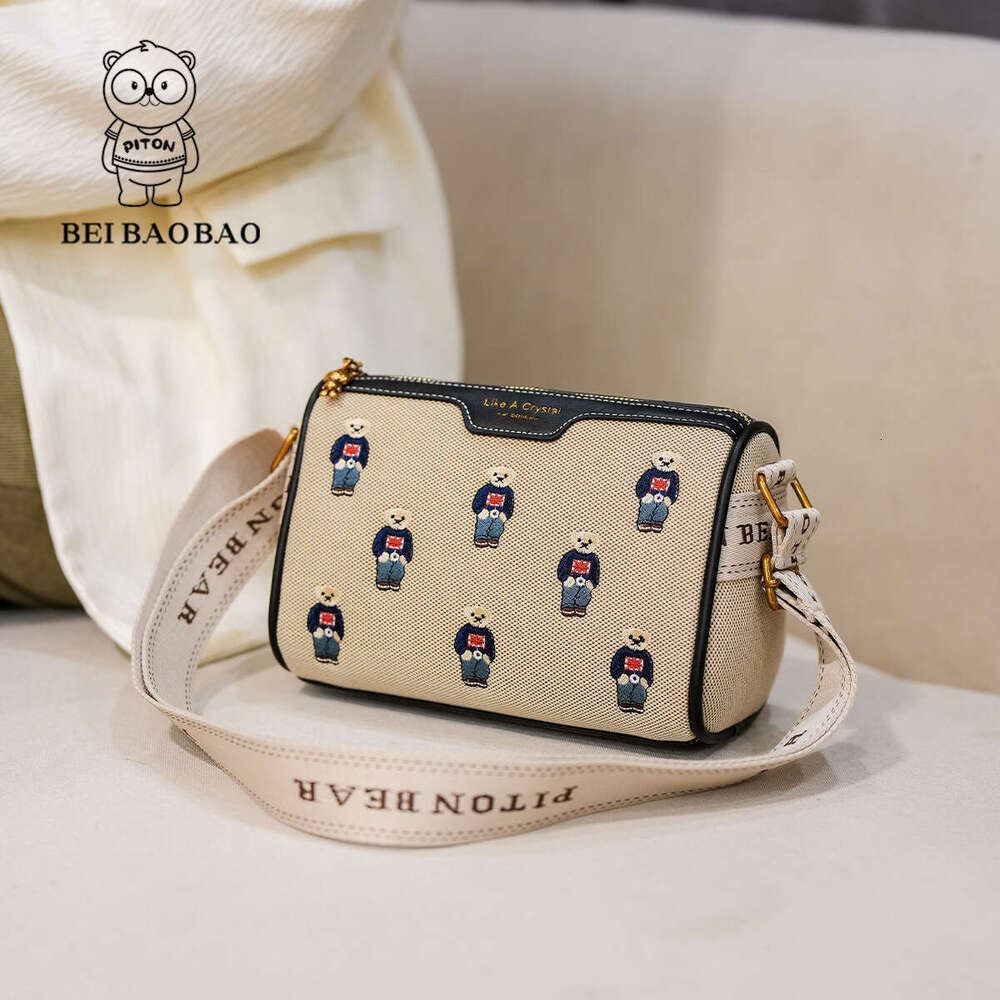 Color-Block Beibao Canvas Embroidery Wide Strap for Women 2024 Casual Cartoon Single Shoulder Crossbody Bag