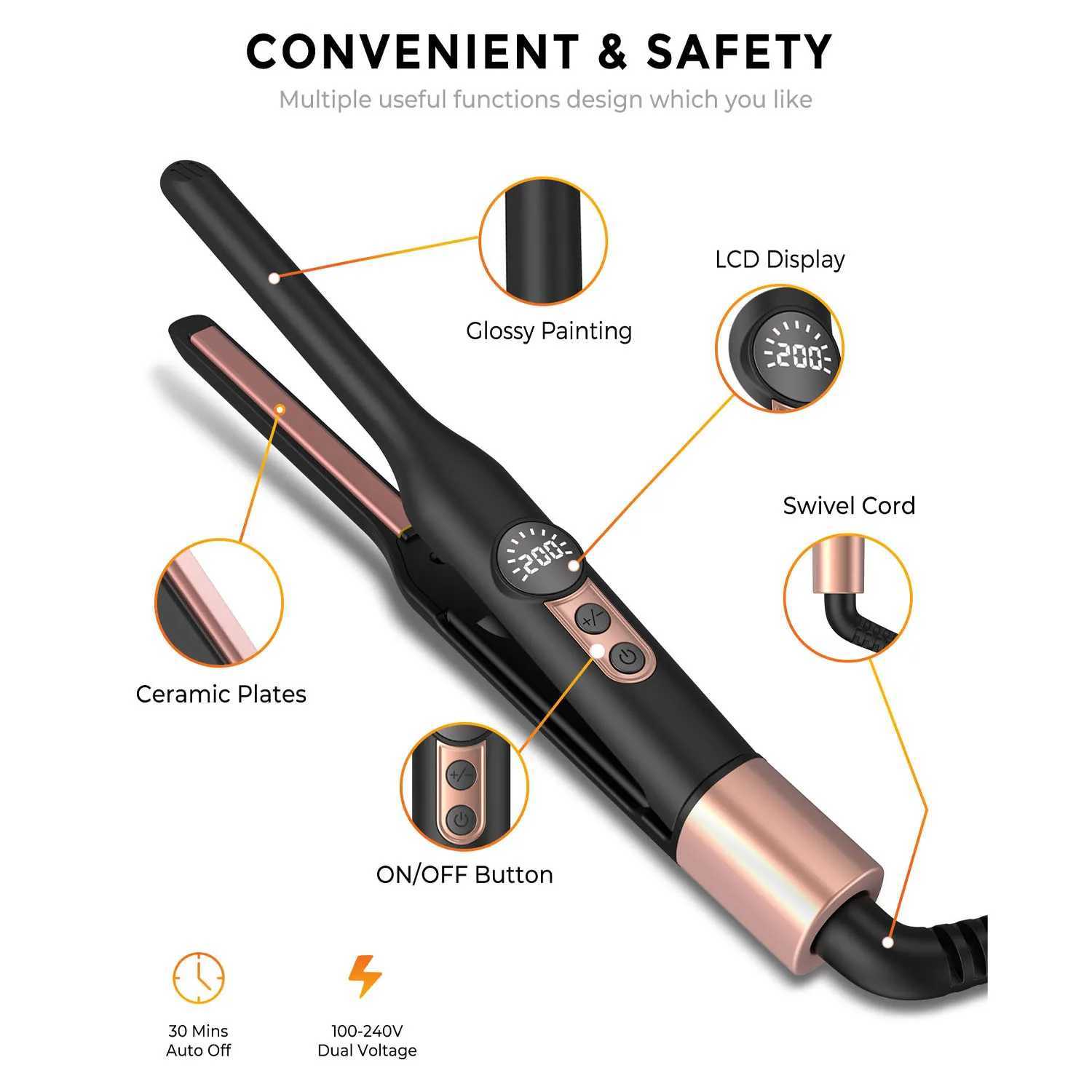 3/10 Inch Pencil Flat Iron Small Flat Irons for Short Hair Beard and Pixie Cut Mini Ceramic Tourmaline Hair Straightener W250814