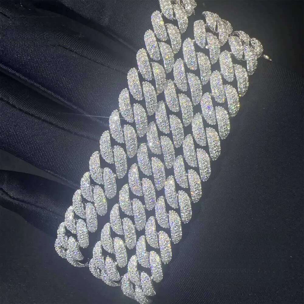 Best Selling Pass Tester 10mm Two Rows Sterling Sier Iced Out Hip Hop FL Moissanite Dia Cuban Link Chain Men