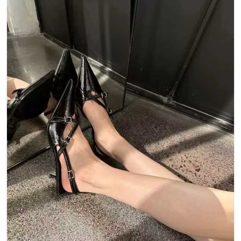 Summer Fashion Sexy Pointed High Heels Casual Shallow Sandals Elegant Buckle Decorative Thin High Heels Black Womens Shoes W250814