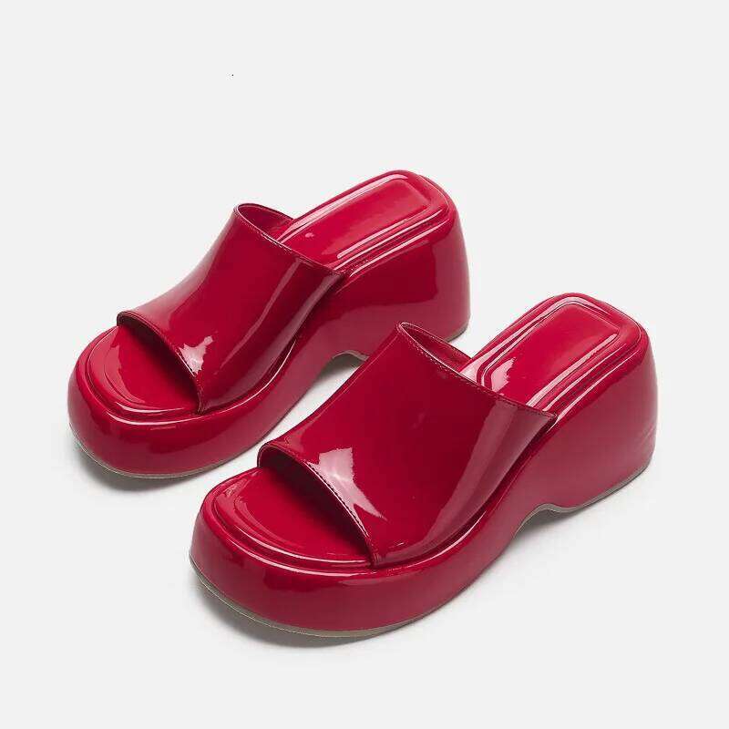 High Heeled Women's Slippers Platform Thick Wedges Sandals Women Slingback Fashion Design Metallic Casual Summer Shoes
