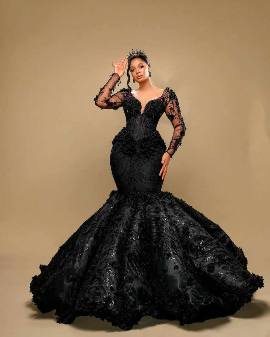 Luxury Mermaid Evening Dresses For Women Sweetheart Neck Long Sleeves Gown Sequins Crystal Floor Length Dress Party Customized Dress