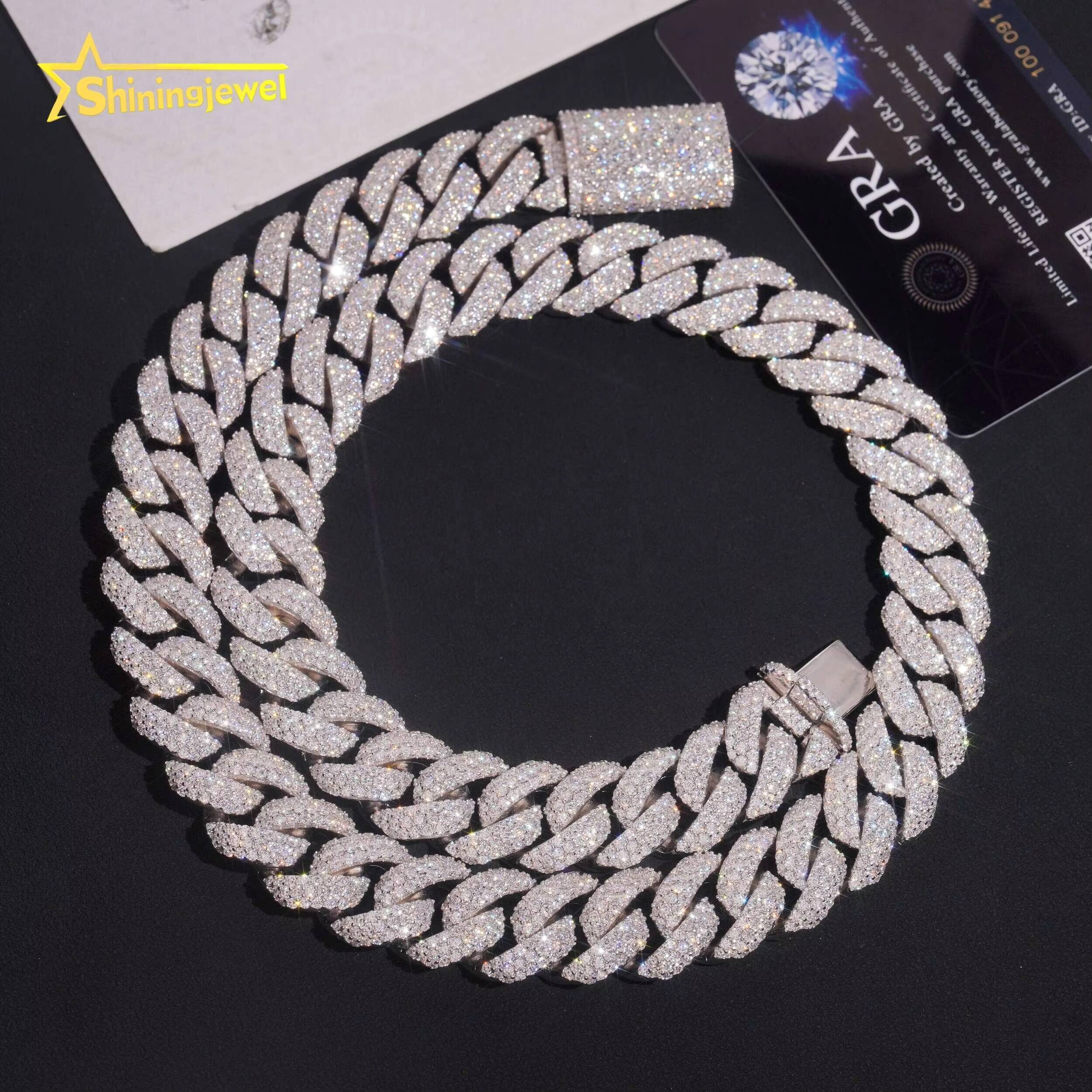 Sier Jewelry Pass Dia Tester 16mm Width Hip Hop Mens Iced VVS Moissanite Cuban Link Chain