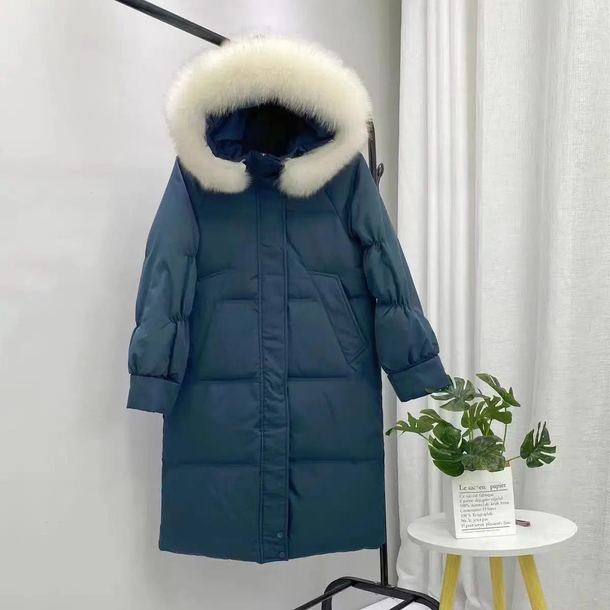 Winter Fall Women Large Fur Collar Loose White Duck Down Feather Coat Woman Korean Fashion Hooded Warm Coats 250811