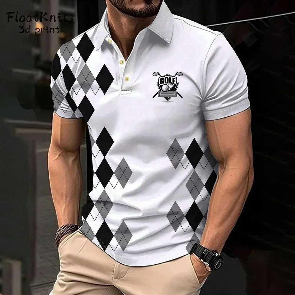 Mens Short Sleeve Polo Shirt Summer Line Plaid Printed Breathable Streetwear Fashion Splicing Mens Casual Shirt New Lapel Tops XJ250804