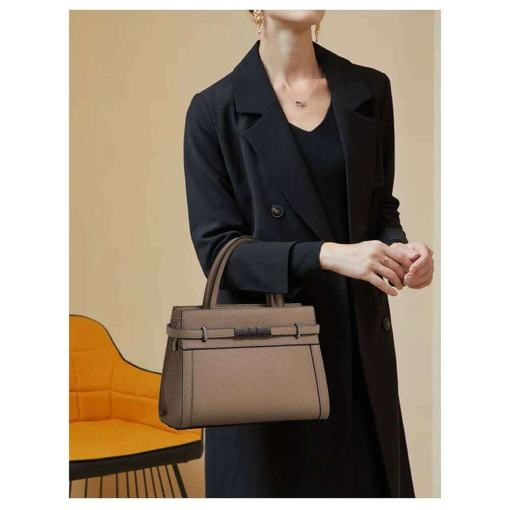 First Layer Cowhide Genuine Leather Women S Tote Bag Simple Shoulder Handbag For Occupation Use