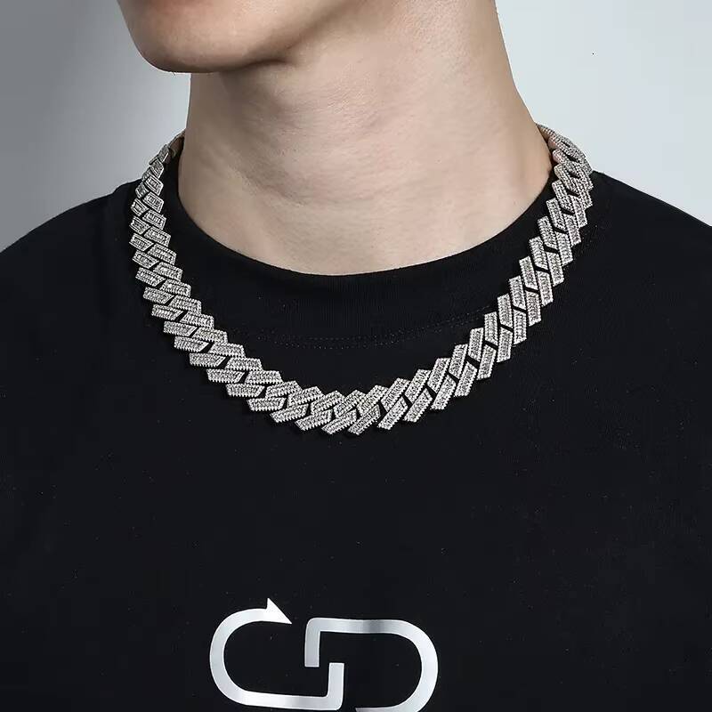 Luxury Hip Hop Jewelry Moissanite Cuban Necklace Ice Out 925 Silver baguette 18/20/22 Inches Moissanite Cuban Link Chain