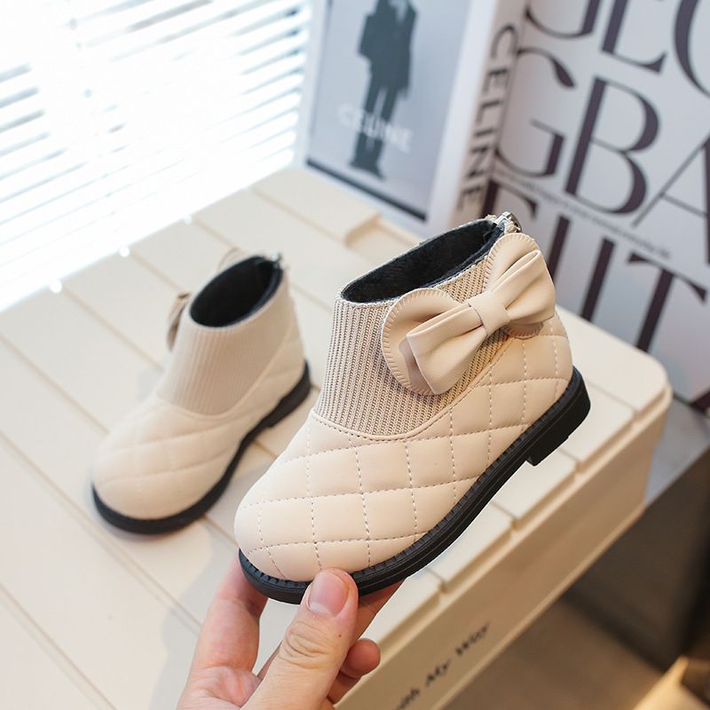 Girl's Ankle Boots Side Bowknot Kids Princess Causal Short Boots Kidsnest Autumn Winter Fashion Versatile Children's Toddler Cotton Boots Si