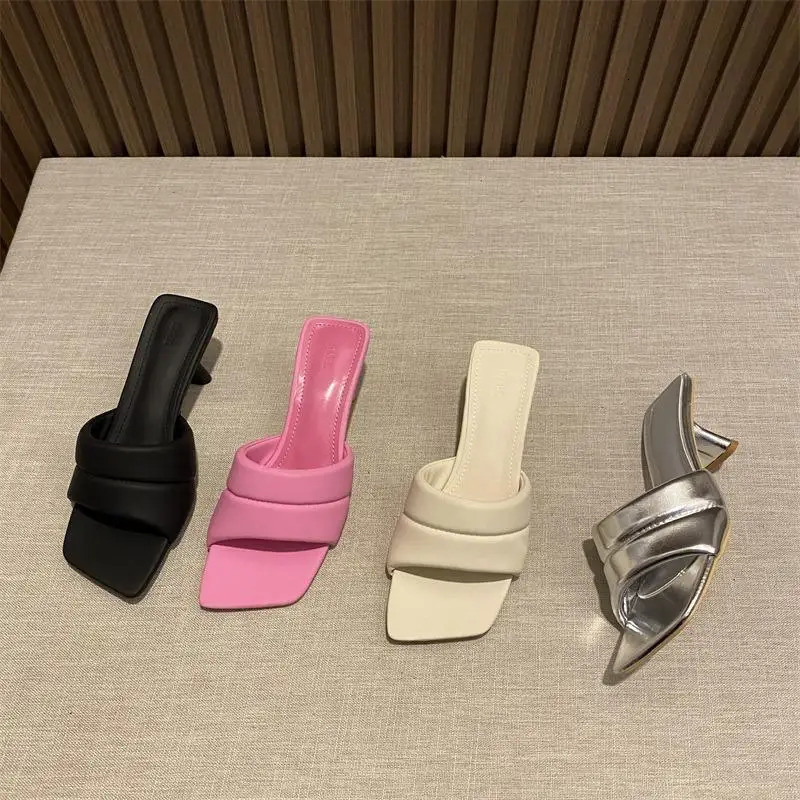 Womens Slippers Slippers Womens Summer Wear Fashion Open-toed Square Flip-flops Womens High Heels Sandals Women 250809