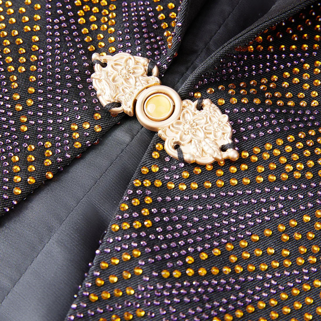 Shiny Gold Purple Rhinestones Suit Jacket Mens Groom Wedding Formal Tuxedo Singer Host Stage Crystal Blazers Costume 250811
