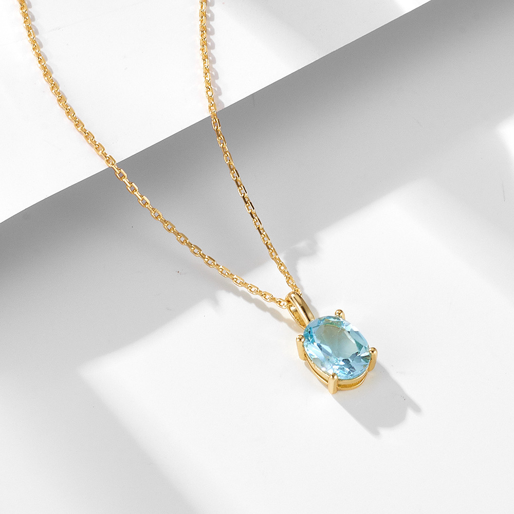 Sky Blue Topaz Sterling Sier Necklace for Women, Korean Japanese Style, Simple and Versatile, Niche Design, Light , Natural Stone Collarbone Chain Jew