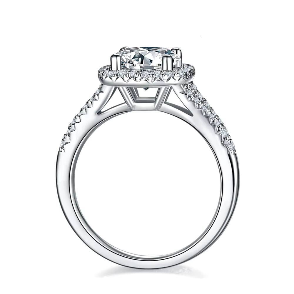 Factory Direct 2ct Lab Dia Engagement Ring Sterling Sier halo Gra Certified Moissanite Jewelry