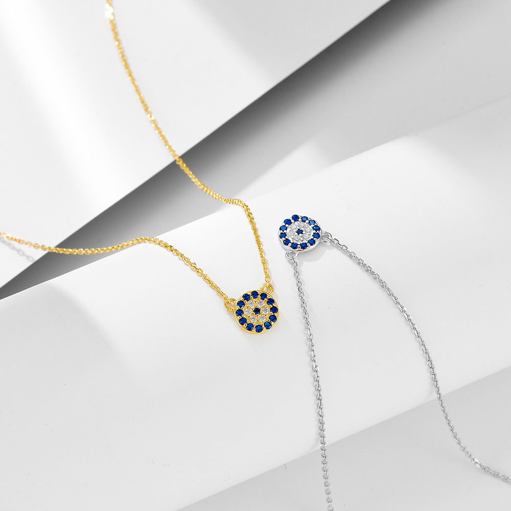S Pure Sier Devil's Eye Necklace for Women Classic Round Inlaid Blue Eyes Mini Pendant Collarbone Chain Jewelry for Women
