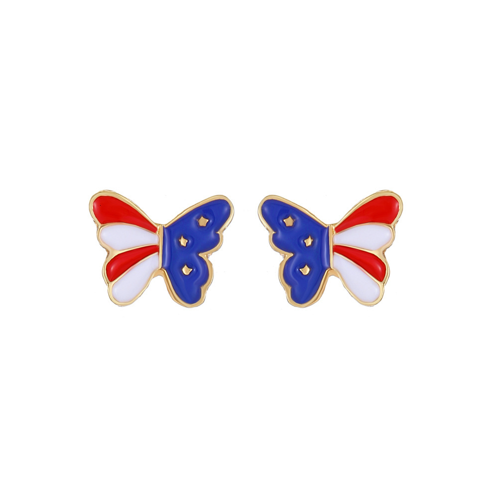 New American Flag Sweet Colorful Three Stars Dragoy Butterfly Stud Earrings