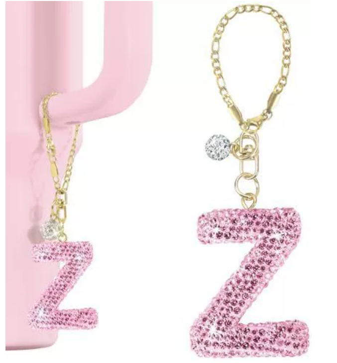 Key Rings Jewelry sparkling rhinestone Keychains Lanyards Glitter 26 Letter shiny Charms For Cup Bottle Chain Tumbler With Handle Bling Initial Name M