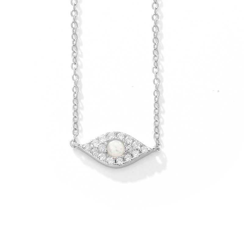 S Sier Demon's Eye Necklace INS Fashion Trend Dia-Studded Versatile Opal Pendant Collarbone Chain Jewelry for Women