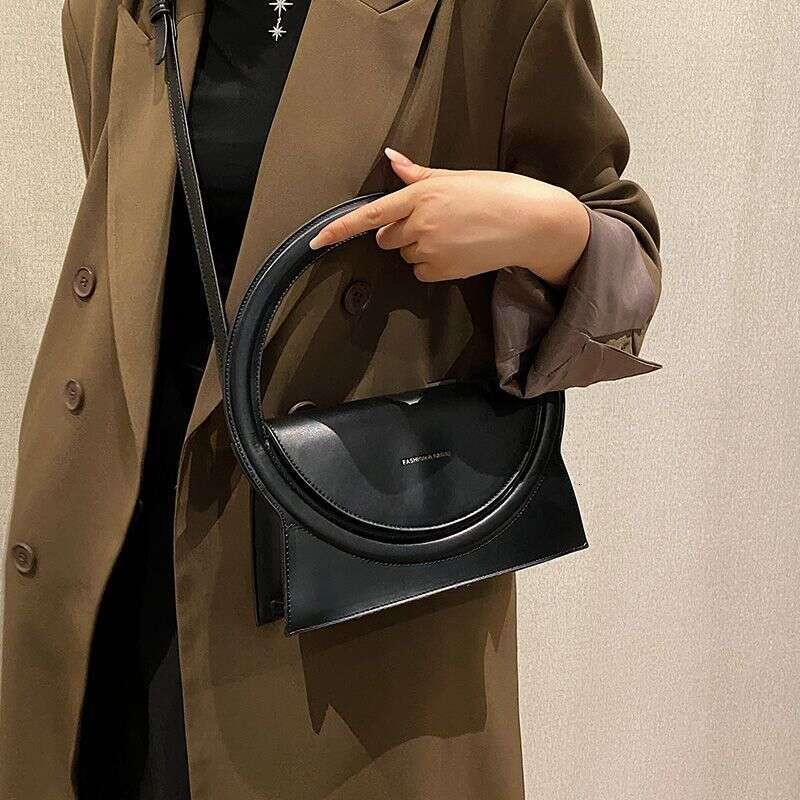 Top Brand Handbags For Women 2023 Fashion Big Round Handle Design Clutch Pu Leather Lady Crossbody Shuolder Bag