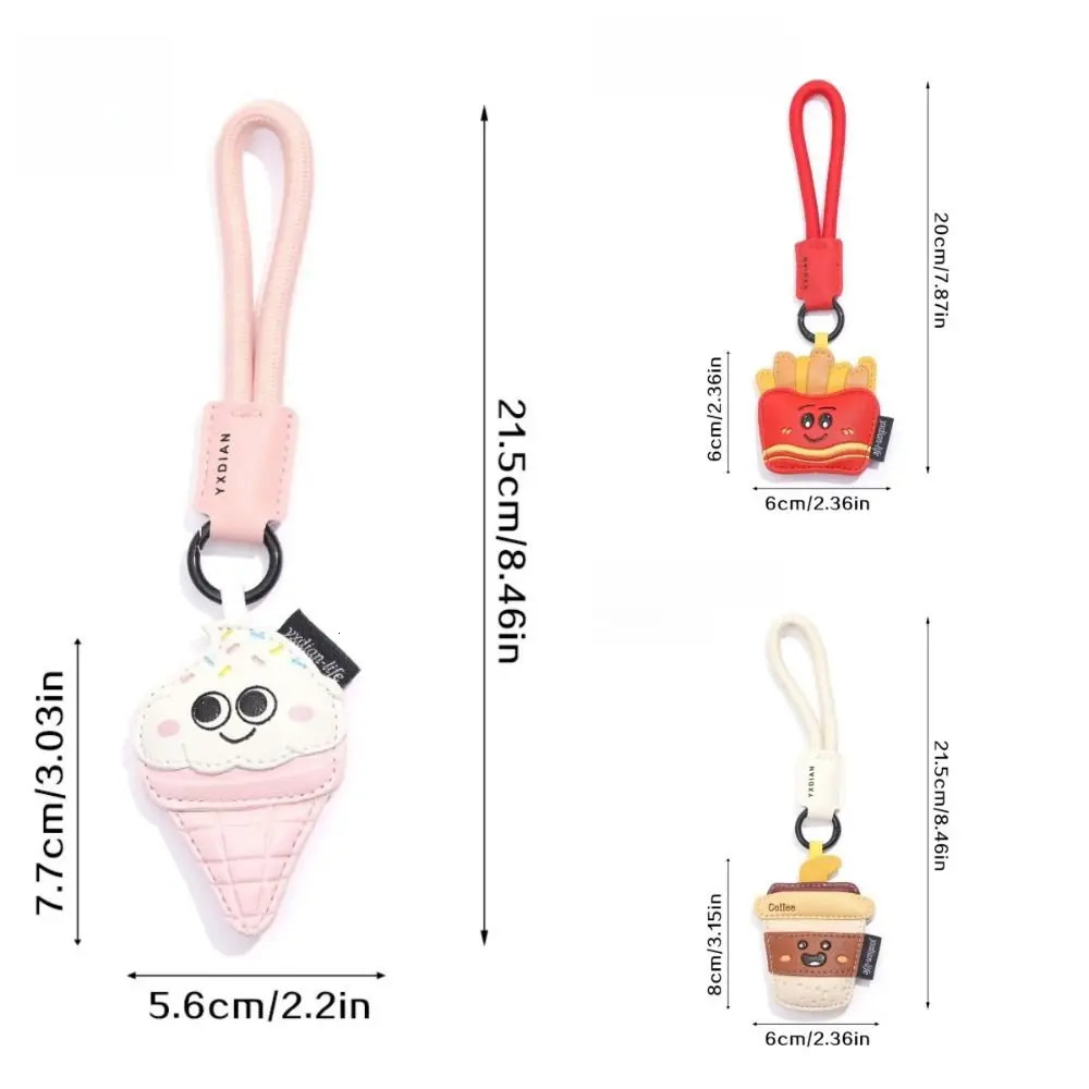 Funny Coffee Cup Shape Keychain Cartoon French Fries Ice Cream Pendant PU Leather Bag Hanging Charm Car Key Ring Bag Key Decor 250813