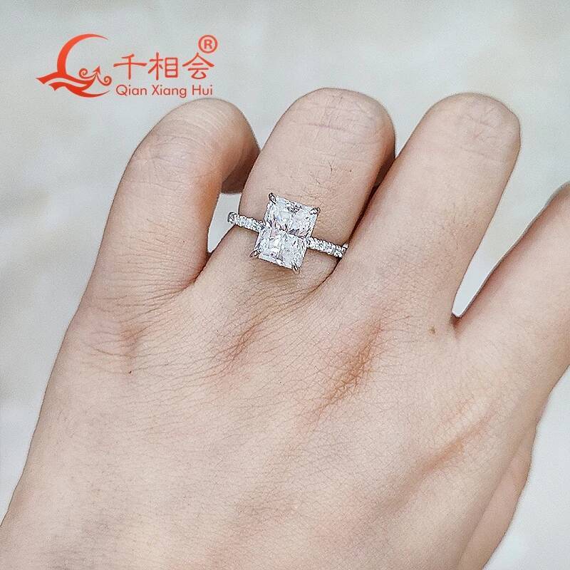 3ct Radiant Cut D Color VVS Moissanite Half Eternity Ring 7x9mm 925 Sterling Silver Prong Set Engagement Band for Women