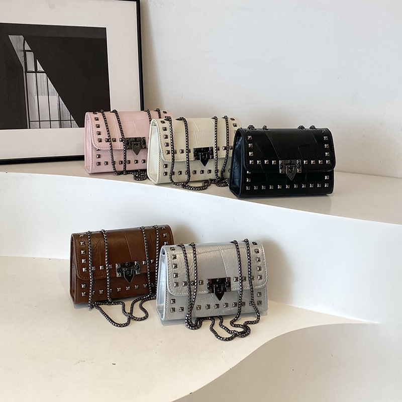 Luxury Brand Designer Bag Single Shoulder Bag Chain Rivet Lock Casual Versatile Underarm Bag Simple Texture Commuter Motorcycle Style Bag For Women