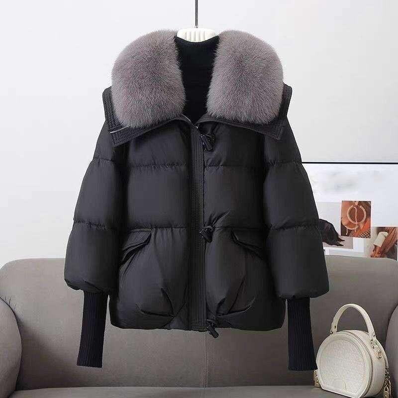 New In Parkas Loose Ladies Fur Collar Jacket Winter Woman Parka Overcoat Korean Fashion Female Ultra Light Warm Coat Black