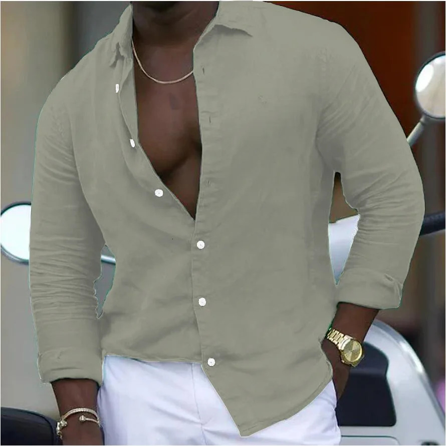 Shirt Couples Spring And Summer Couples The Same Casual Long-sleeved Shirt Solid Color Button Style Casual Lapel Shirt Beach 250813
