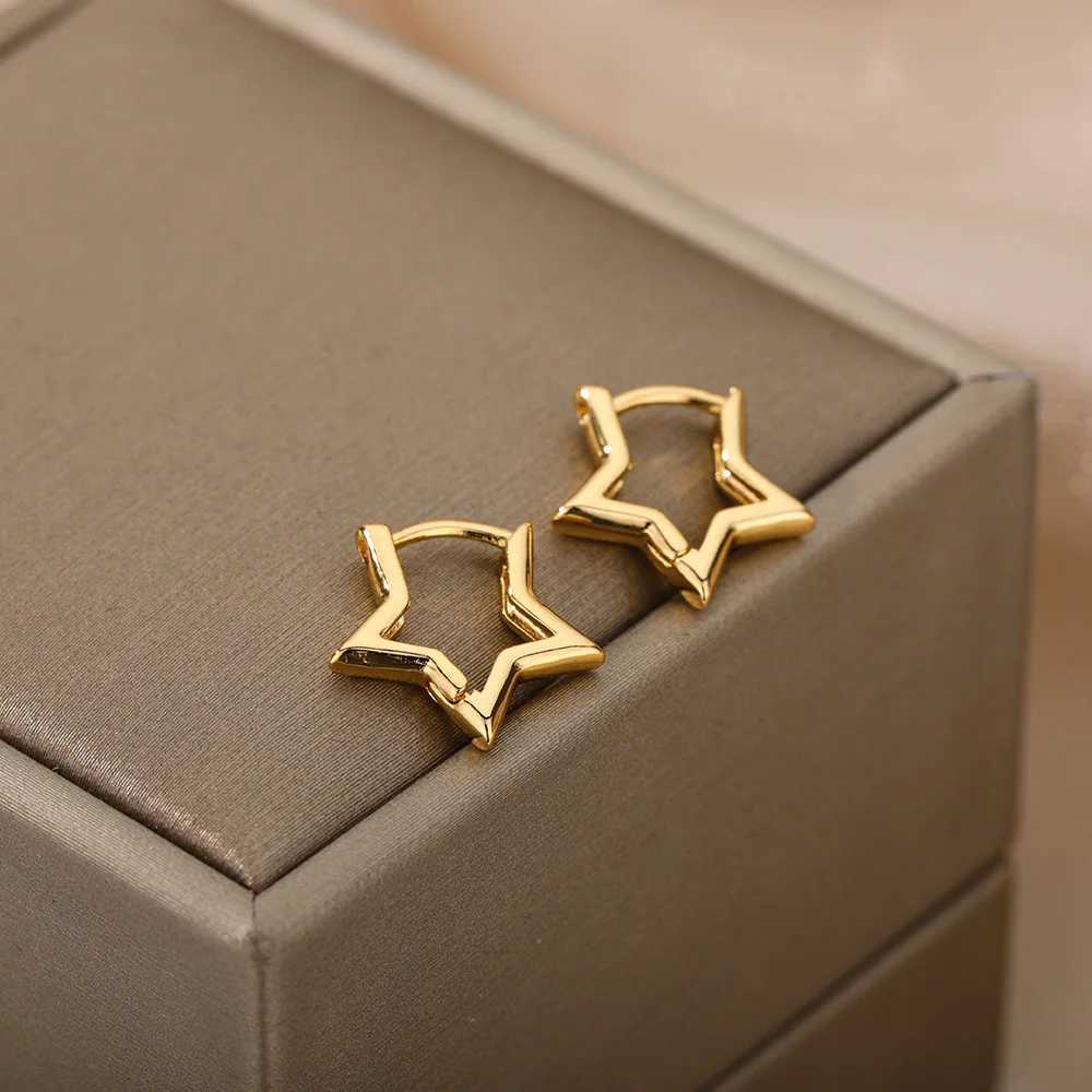 Stainless Steel Star Hoop Earrings for Women 2024 Trend New In Luxury Gold Color Earrings Ear Jewelry Gift Womens Earrings XJ250814