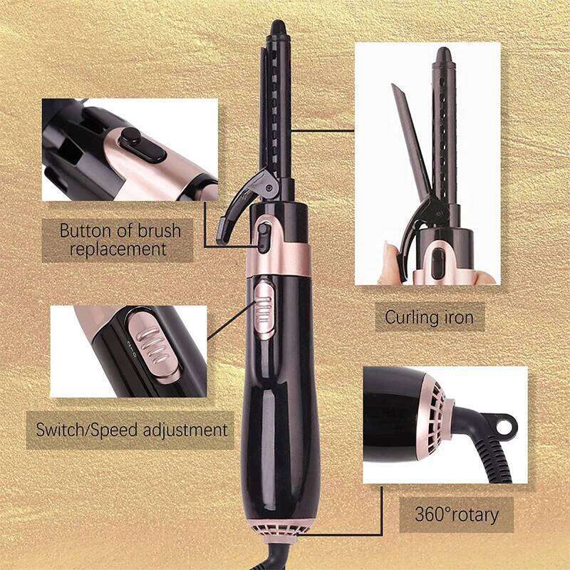 4 In 1 Brush Electric Hot Air Comb Multifunction Straightener Curler Negative Ion Hair Dryer