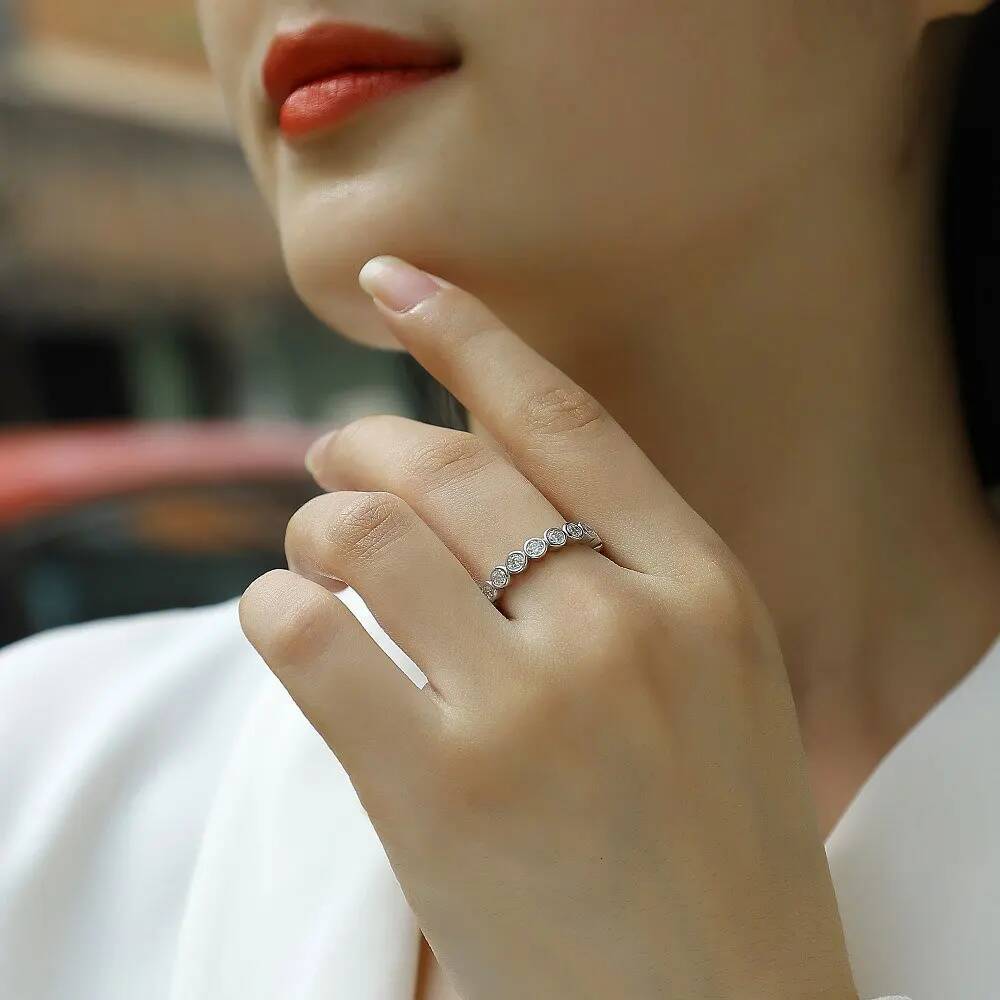 KNOBSPIN 3mm Round Moissanite Ring s925 Sterling Sliver Plated 18k White Gold Fine Jewelry Wedding Engagement Rings For Women