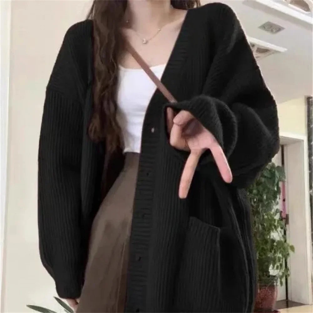 Lazy Style Knitted Cardigan Jacket Female Burgundy Sweater Students Autumn Winter Loose Oversized Year Trendy Coat Tops Gift 250812