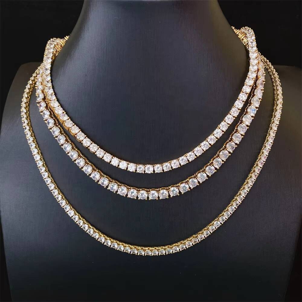 Custom Moissanite Chain 2mm 3mm 4mm 5mm 6mm Round Cut 925 Silver Moissanite Tennis Chain Necklace/ Bracelet