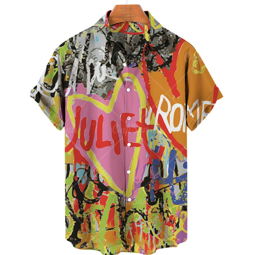 Summer Mens Shirts Colorful Graffiti 3D Print Hawaiian Blouse Short Sleeves Fashion Floral Oversized Retro 250804