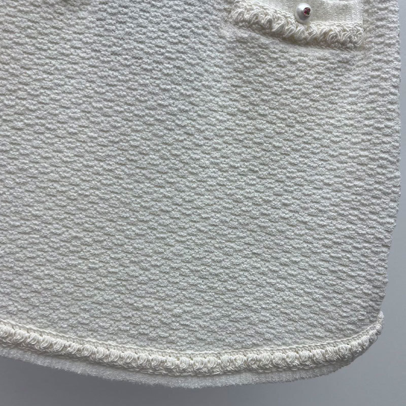 Ladies' Pink Cotton Knit Skirt Fashion Runway Crochet-Trim Elastic Waist Mini Skirt with Pearl Buttons Classic Stylish Streetwear Clothing S0839