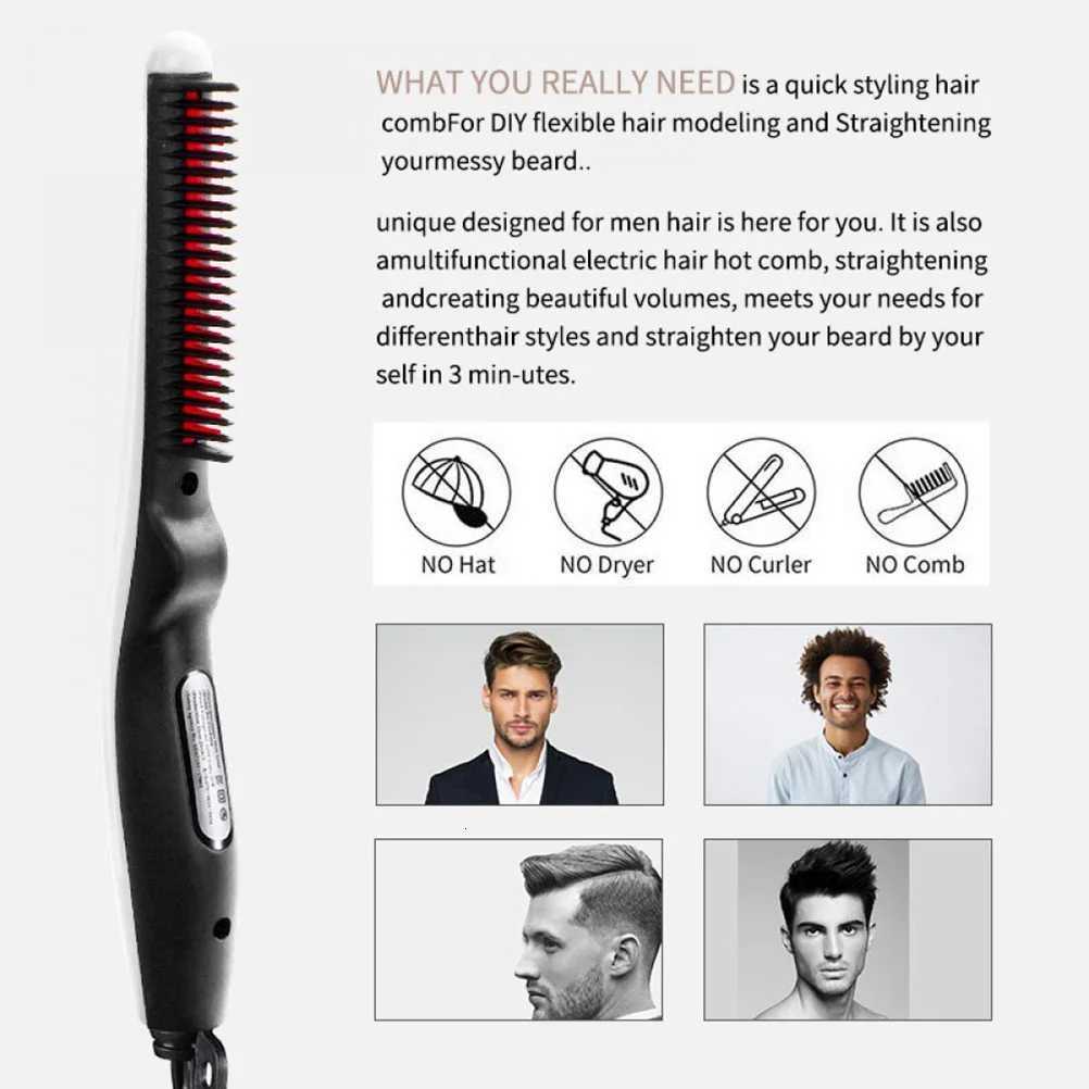 Portable Straight Beard Comb Hair Straightening Electric Beard Comb Hairdressing Straightener Heat Technology Safe Rubber W250814