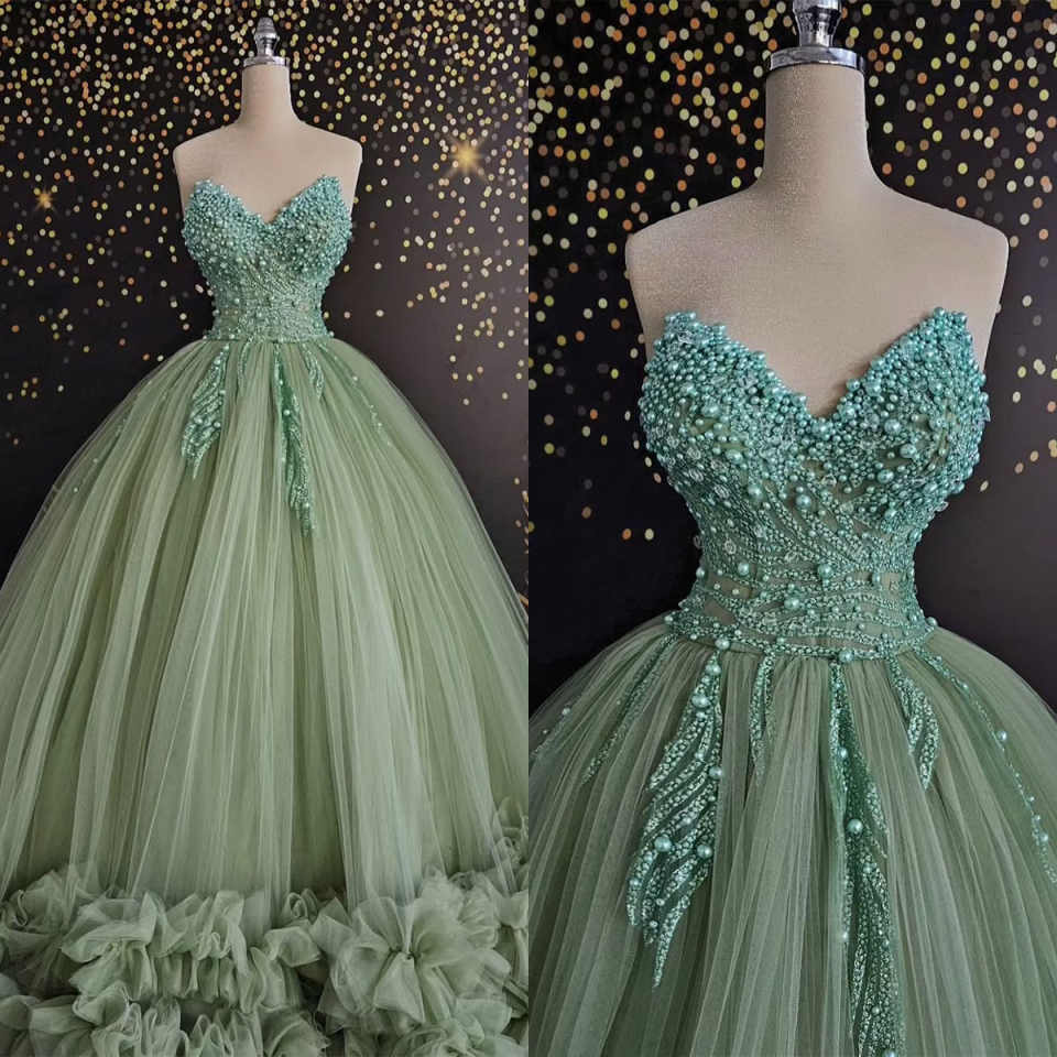 Elegant Evening Dresses For Women Sweetheart Neck Sleeveless Gown Sequins Beaded Sweep Train Dress Party Customized Dress