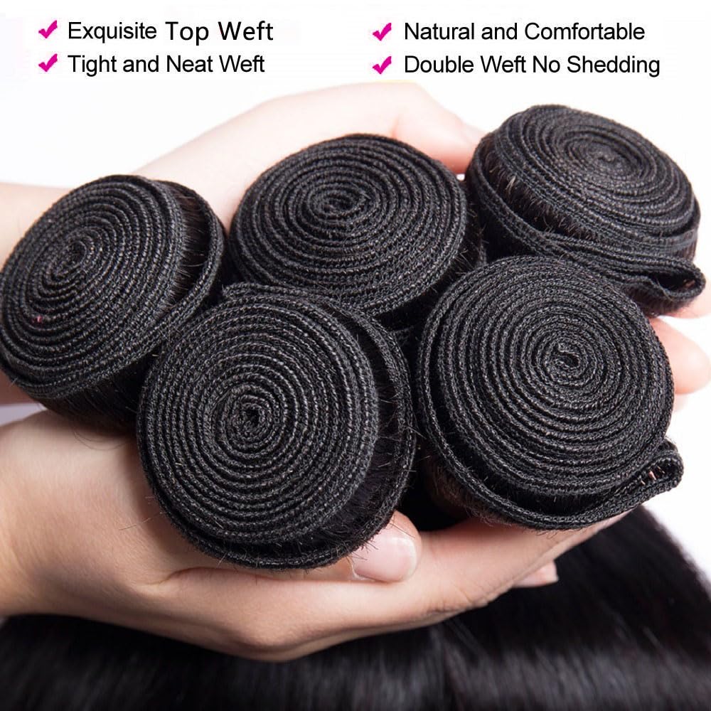 Brazilian Straight Human Hair Extensions - 100% Pure & Natural, 10a Grade, 3-Piece Bundle