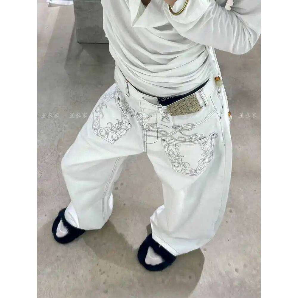 Women Embroidery Baggy Jean Japanese Y2K Streetwear Haruku Denim Pants Hip-pop 2000s Wide Leg High Street Cyber Punk Tomboy
