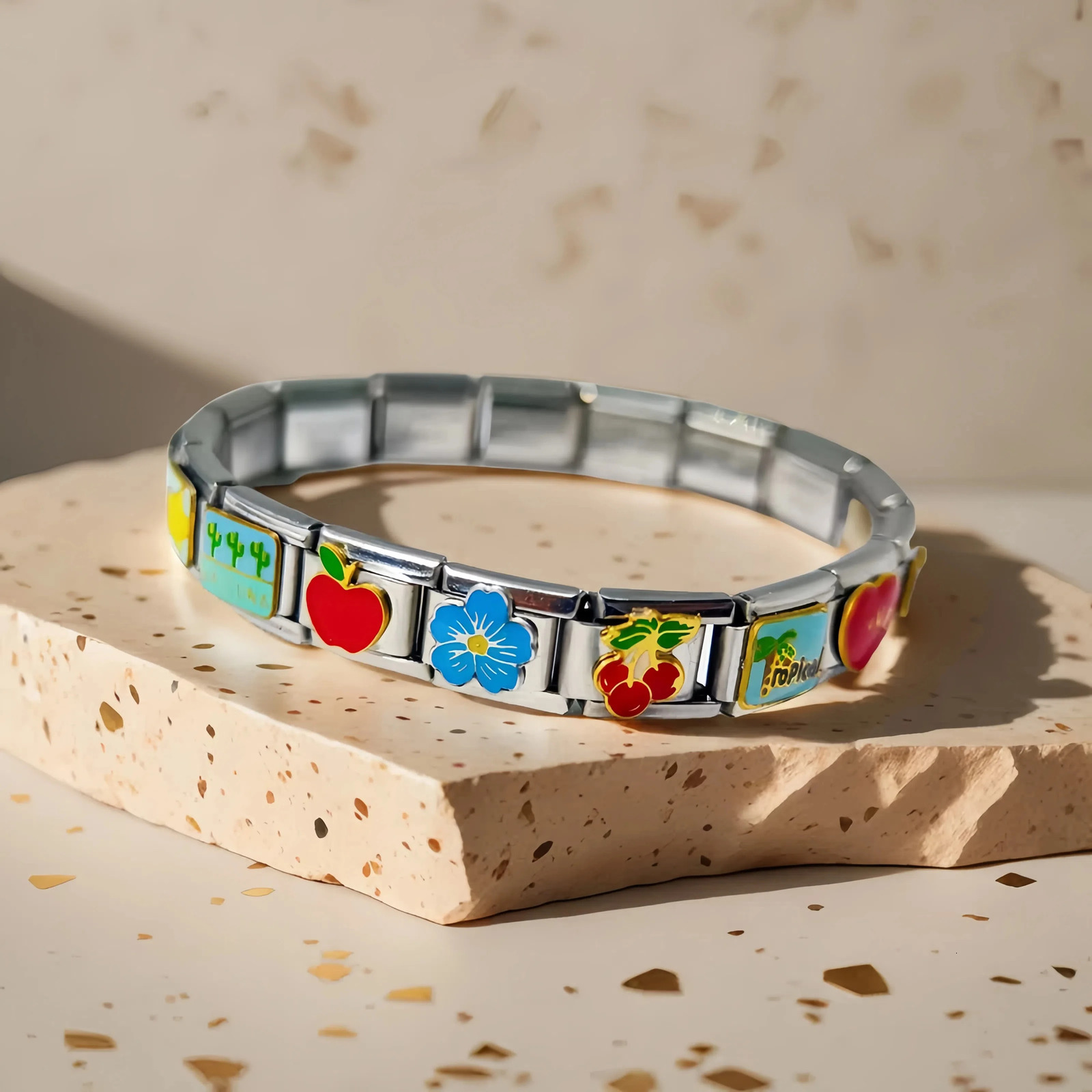 Italian Bracelet charm Block splicing Stainless steel friendship bracelet DIY Birthday Valentines Day gift for womens jewelry 250812