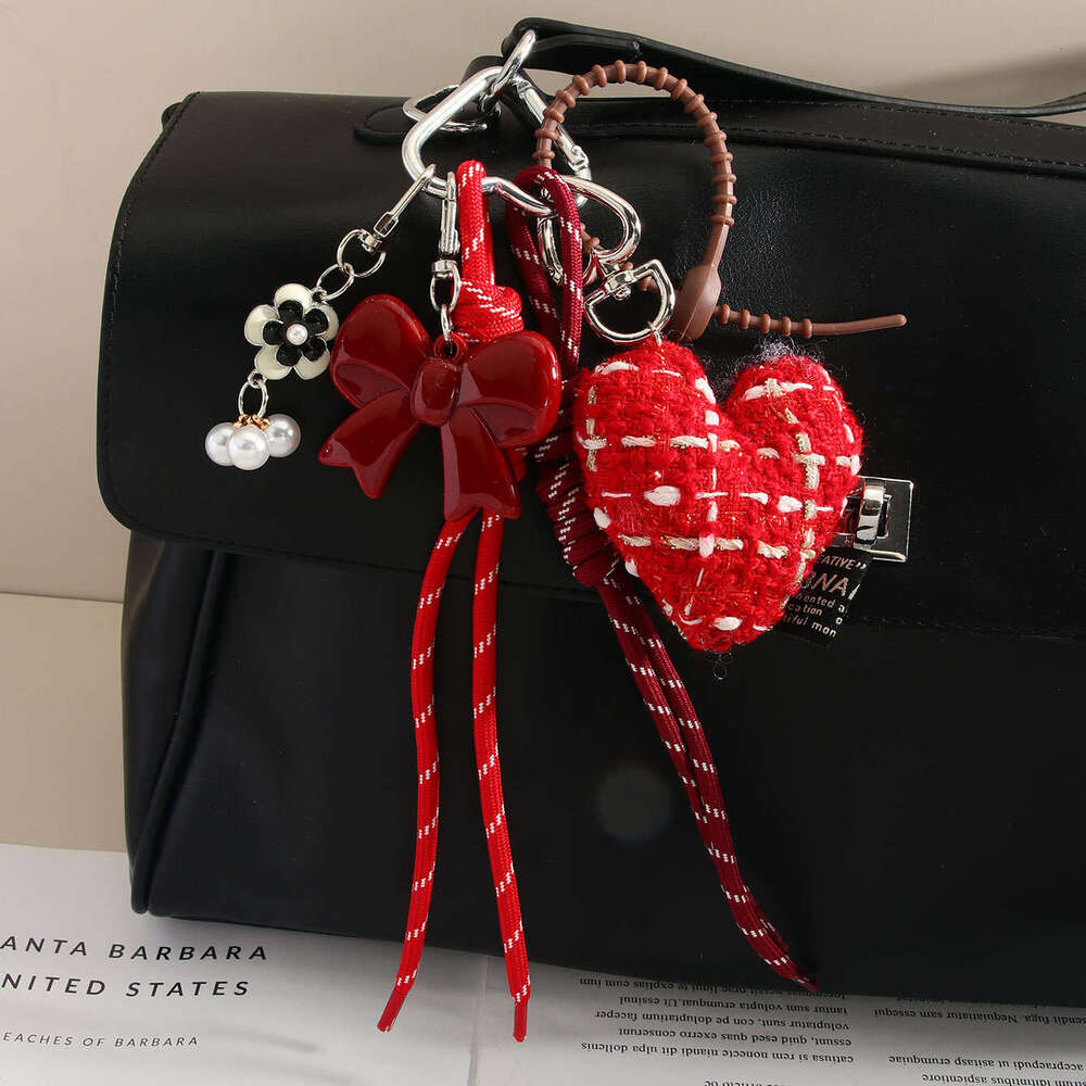Fashion INS Fabric Girl Heart Bowknot Woven Rope High-end Hanging Decoration Bag Pendant